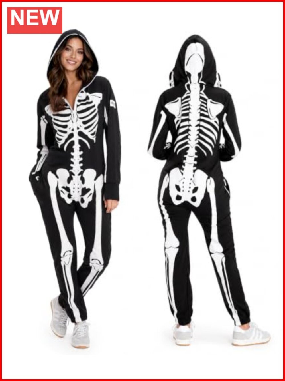 Skeleton Halloween Jumpsuit Costume Women One-Piece Pockets